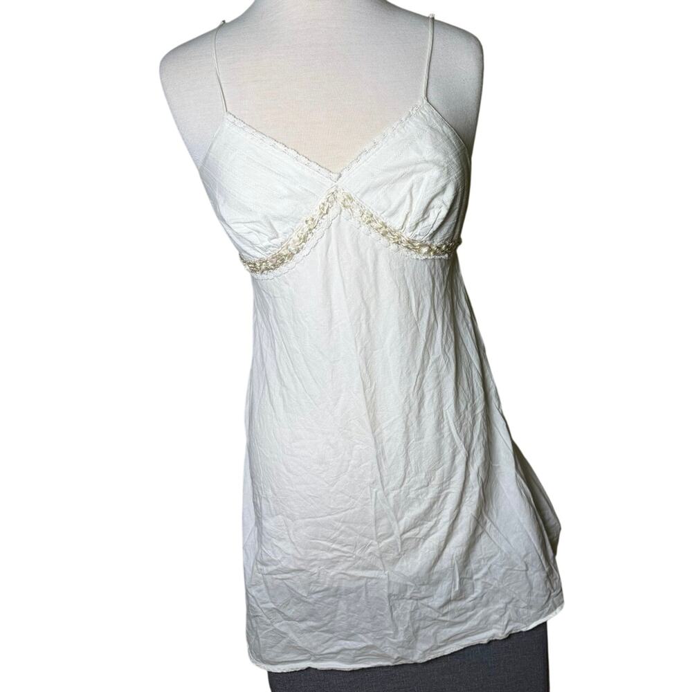 Vintage White Floral Lined Bust Dress Y2K 100% Cotton Size Medium